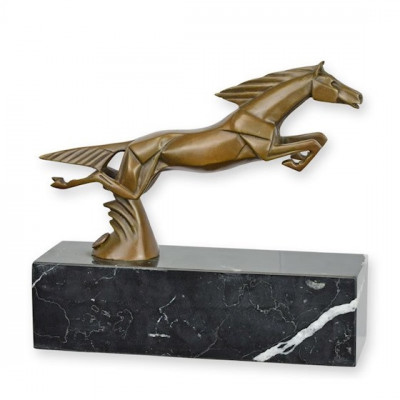 Mascota cal-statueta din bronz cu un soclu din marmura BJ-77 foto