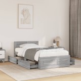 VidaXL Cadru de pat cu tăblie, gri sonoma, 90x200 cm, lemn prelucrat