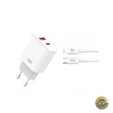 Incarcator Retea Cu Cablu Lightning XO Design CE12 20W 3A 1 x USB-A - 1 x USB-C Alb