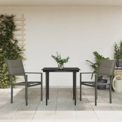 vidaXL Set mobilier de grădină, 3 piese, negru, textilenă și oțel foto