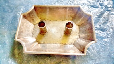 E290-I-Stativ cu suporti lumanari ART DECO anii 1930 alpaca argintata marcata. foto