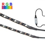 Banda LED RGB USB 50cm, 2 Bucati, 21 Functii, 20 Culori, Telecomanda, Lamba, Interior, TV, PC, Auto
