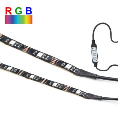 Banda LED RGB, Lamba, 12V, 50cm, USB, 21 Funcții, 20 Culori, Set 2 Bucăți foto