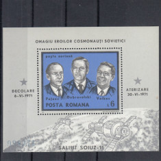 ROMANIA 1971 LP 770 SOIUZ 11 COLITA DANTELATA MNH