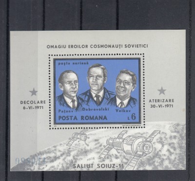 ROMANIA 1971 LP 770 SOIUZ 11 COLITA DANTELATA MNH foto