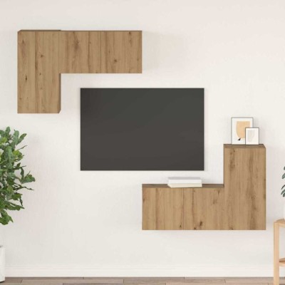 Set comodă TV cu raft Pe perete 4 pcs stejar artizanal 60 x 30 x 30 cm foto