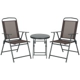 Outsunny Set de Bistro 3 Piese din Metal Rezistent la Intemperii Set Mobilier de Grădină cu masă pliabilă scaune de grădină Maro | Aosom Romania