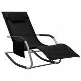 Șezlong vidaXL Negru &amp; Gri Textilenă, Perna + Geantă Laterală, 149x62x88cm, Rezistent Intemperii, Relaxare Grădină/Plajă
