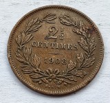 393. Moneda Luxemburg 2&frac12; Centimes 1908 (tiraj 400.000 buc)