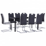 VidaXL Set mobilier de bucătărie, 9 piese, negru, piele ecologică