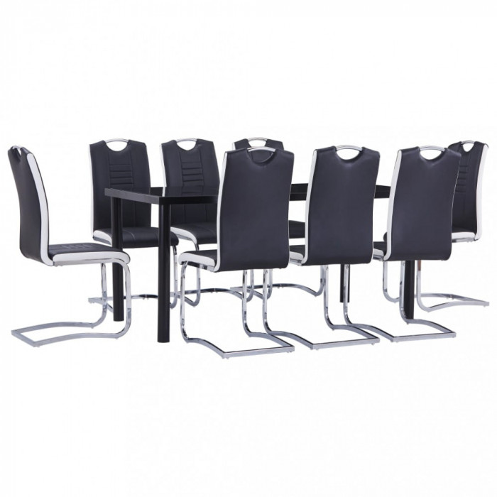 vidaXL Set mobilier de bucătărie, 9 piese, negru, piele ecologică