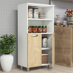 Küchenschrank Haslev mit 2 Türen Weiß / Saphir Eichenoptik [en.casa] HausGarden Leisure