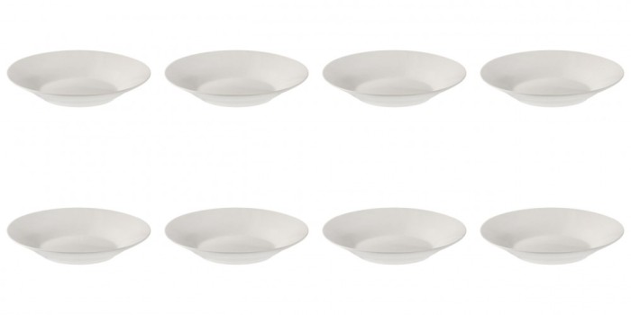 Set Farfurii 8 piese, Farfurii Adanci, Portelan, Albe, diametru 22.5 cm