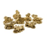 Set 8 statuete Feng Shui Iepuras din rasina aurie, 4-5cm