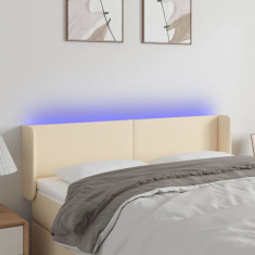 vidaXL Tăblie de pat cu LED, crem, 147x16x78/88 cm, textil