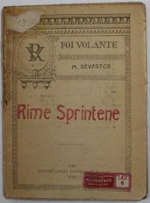 RIME SPRINTENE de M. SEVASTOS , 1920 , PREZINTA URME DE UZURA foto