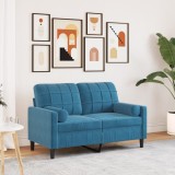 VidaXL Canapea cu 2 locuri cu pernuțe, albastru, 120 cm, catifea