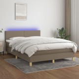 VidaXL Pat cu arcuri, saltea și LED, gri taupe, 140x190 cm, textil