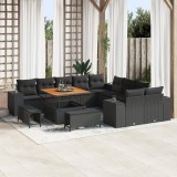 Set de canapea de grădină vidaXL cu 13 piese și perne negre din ratan poliester, Set de dining pentru grădină vidaXL cu 3 piese și perne negre din rat
