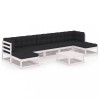 Set mobilier gradina cu perne, 8 piese, alb, lemn masiv de pin