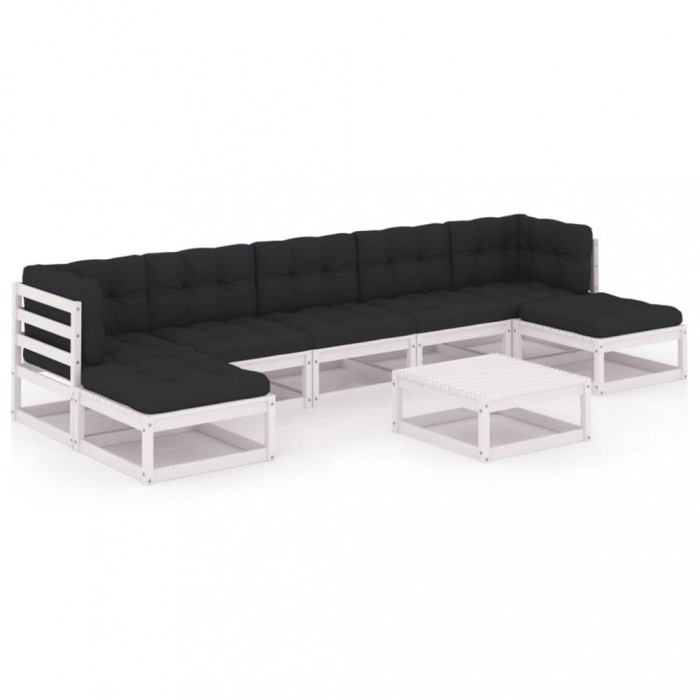 Set mobilier gradina cu perne, 8 piese, alb, lemn masiv de pin