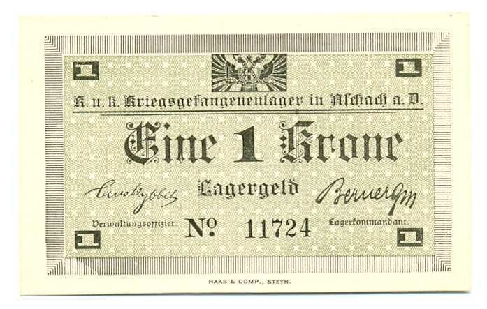 X. RARR : AUSTRO-UNGARIA = LAGERGELD ASCHACH - 1 COROANA (1915) - UNC
