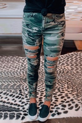 H659-120 Blugi skinny, model army cu taieturi decorative foto