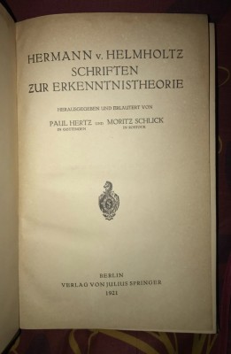 Schriften zur Erkenntnistheorie / Hermann Helmholtz foto