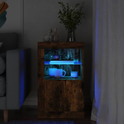 vidaXL Dulap lateral cu lumini LED, stejar fumuriu, lemn prelucrat 836638 foto