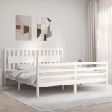 Cadru de pat cu tăblie Super King Size, alb, lemn masiv