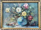 Cumpara ieftin Coman Ardeleanu-&quot;Trandafiri&quot;, pictură veche &icirc;n ulei, Flori, Impresionism
