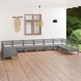 VidaXL Set mobilier relaxare grădină, 10 piese, gri, lemn masiv pin