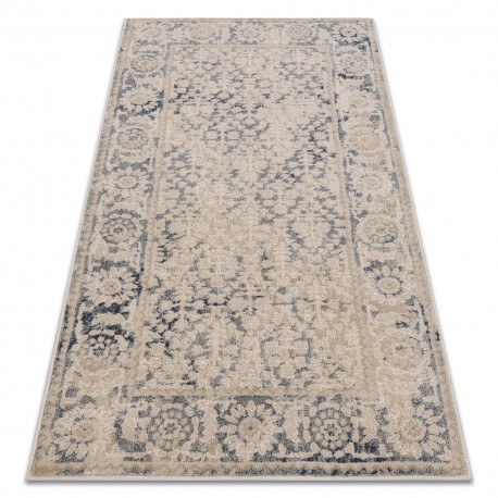 Covor L&acirc;nă NAIN Cadru ornament vintage 68981/50955 bej / albastru inchis, 80x150 cm