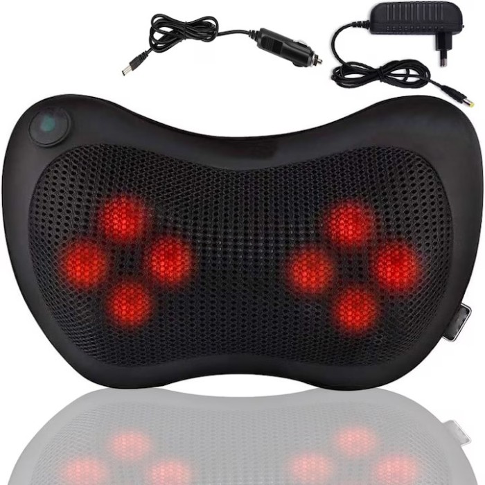 Aparat masaj tip perna relaxare electrica cu masaj cervical sau lombar, pentru gat si spate, functie de incalzire si infrarosu, cu 8 bile rotative, 20