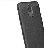 Husa silicon cu design de piele Huawei Y6 2018 + Cablu date cadou, Negru