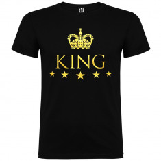 Tricou barbati King, 100% Bumbac, negru/auriu foto