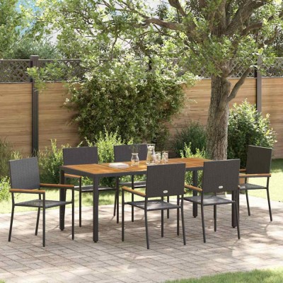vidaXL Set de masă pentru grădină 7 pcs Negru 190 x 90 x 75 cm foto