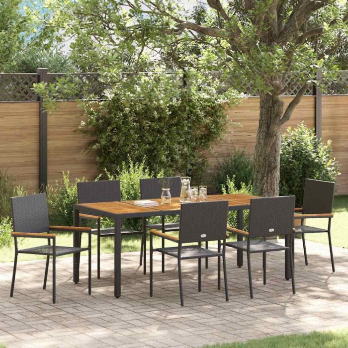 vidaXL Set de masă pentru grădină 7 pcs Negru 190 x 90 x 75 cm