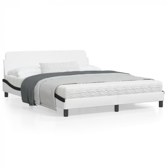 vidaXL Cadru de pat cu tăblie, alb/negru, 160x200 cm, piele ecologică