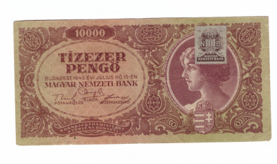 Bancnota Ungaria 10000 pengo 15 iulie 1945, varianta cu timbru foto