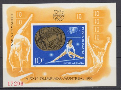 ROMANIA 1976 LP 925 MEDALII OLIMPICE JOCURILE OLIMPICE DE VARA MONTREAL COLITA NEDANTELATA STARE MNH foto
