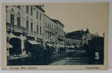 BUCURESTI , PIATA TEATRULUI , TRASURA IN PRIM PLAN , CARTE POSTALA , INTERBELICA