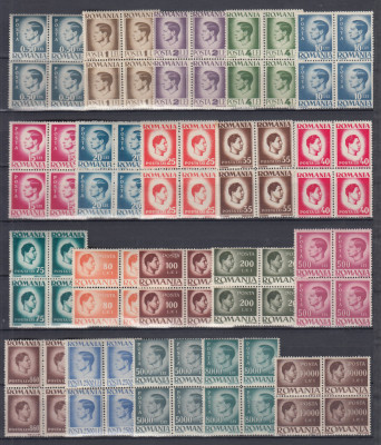 ROMANIA 1945/47 LP 187 MIHAI I - UZUALE HARTIE ALBA BLOCURI DE 4 TIMBRE MNH foto