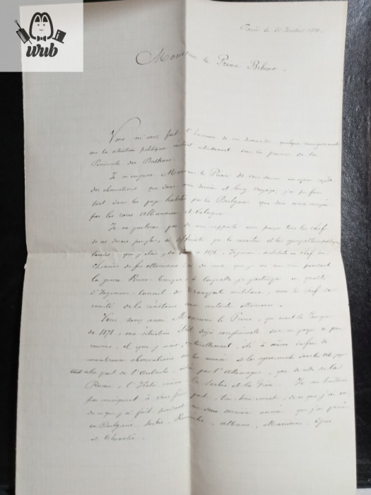 Scrisoare adresata lui printului George Bibescu