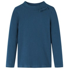 Tricou de copii cu m&acirc;neci lungi, tricot cu nervuri, bleumarin, 140
