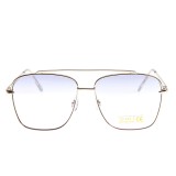 Ochelari de soare aviator cu rame metalice aurii si lentile albastre