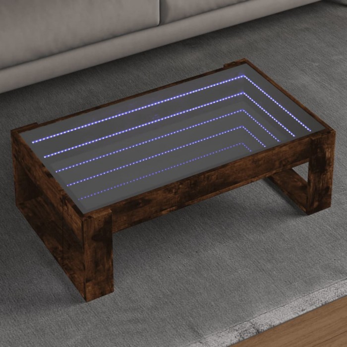 vidaXL Măsuță de cafea cu LED infinity, stejar fumuriu, 90x53x30 cm 847641