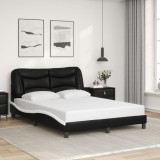 Cumpara ieftin Cadru de pat cu tăblie, negru și alb,140x190cm, piele ecologică