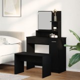 Set masă de toaletă vidaXL din stejar negru, Masă de toaletă din stejar negru vidaXL cu oglindă - 86,5 x 35 x 136 cm, Scaun de toaletă vidaXL din stej