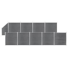 Set panouri gard, 9 pătrate + 1 oblic, gri, 1657x186 cm, WPC